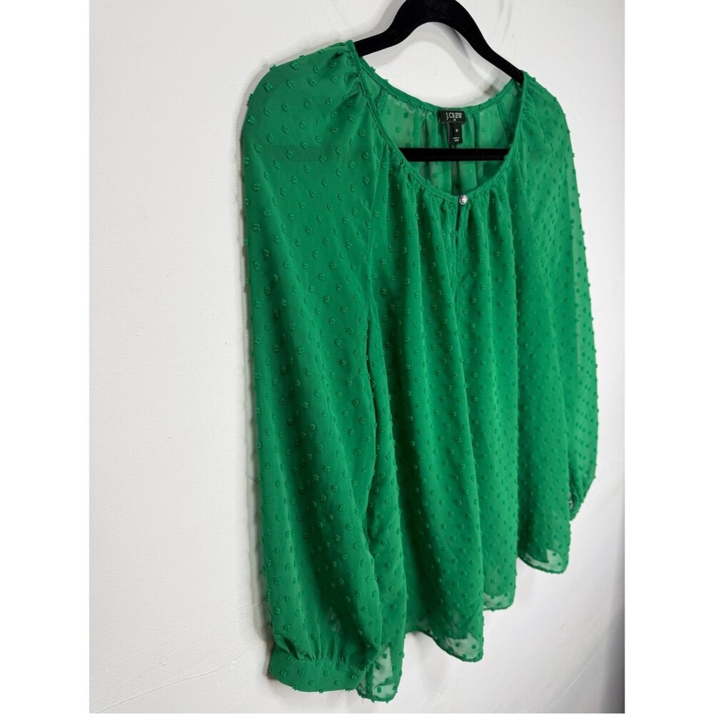 J Crew Factory Kelly Green Swiss Dot Sheer Blouse Keyhole Peasant Top Medium M - Picture 6 of 9